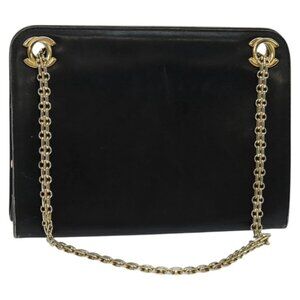 CHANEL Chain Hand Bag Leather Black Gold CC Auth bs25858